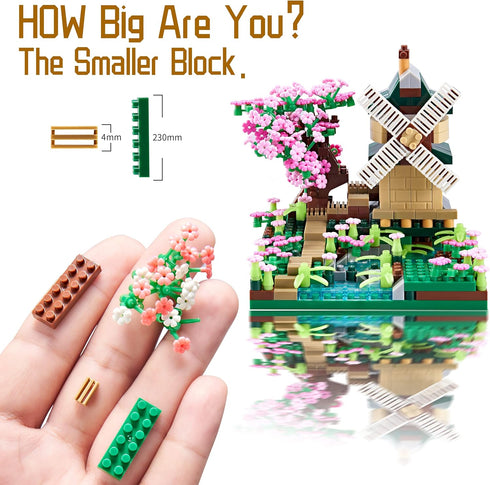 Sets 600+ JXRLMB Architecture River Windmill Tree Cute Micro Mini Building Blocks Trees Flowers for Adults, Idea Cherry