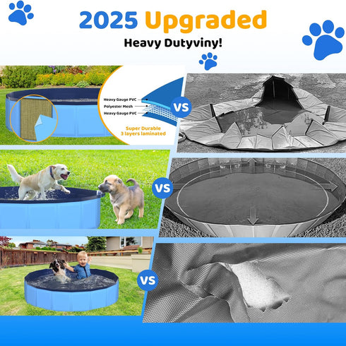 CACSPS 39.5" 12" x Foldable Dog Pool - Collapsible Hard Plastic Kiddie Pool for Dogs & Kids, Non-Slip Pet Bath Tub