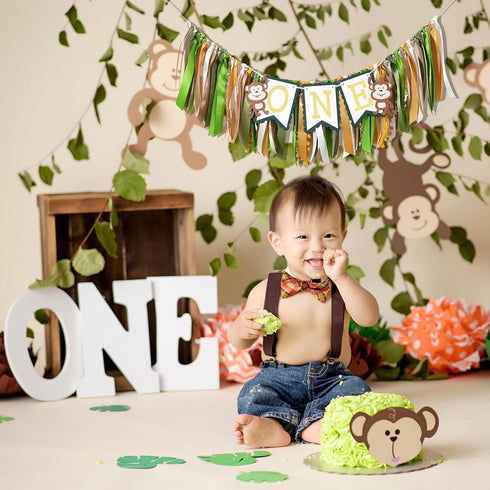 TUTOTU 1st Birthday Monkey Banner - Safari Jungle Party High Chair Decor