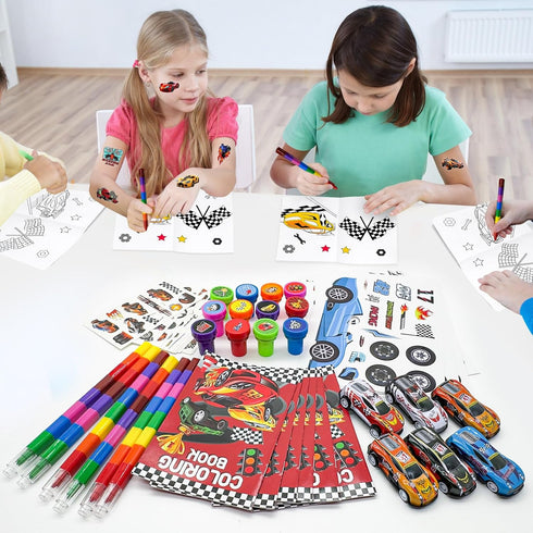 144 Pcs Race Car Coloring Book Bulk,Checkered Flags Racing Party Favors Goodie Bags Fillers, Let's Go Racing Birthday