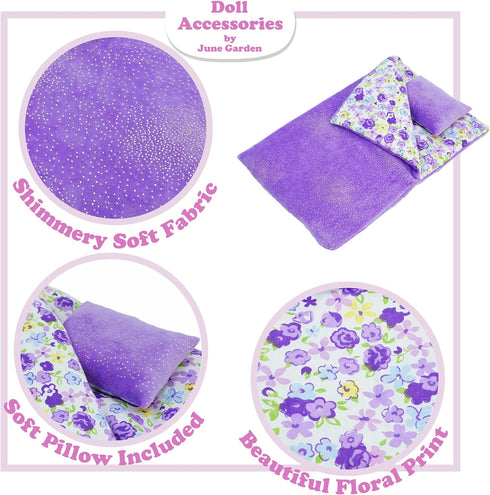 Cozy 2-Piece Playset 14" 2 3 4 June Garden Dream Reversible Doll Sleeping Bag - Doll Accessory with Pillow - Fits