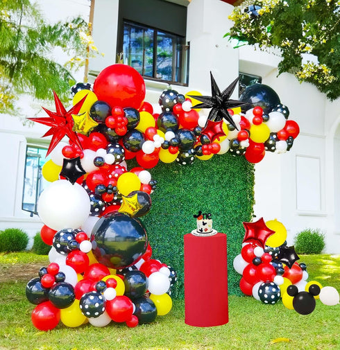 Cartoon Mouse Balloon Garland Kit, 157pcs Black Red Yellow White Balloons for Video Game Theme Decorations
