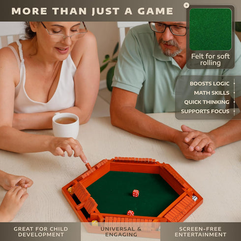 1-6 16-inch 12 Shut The Box Game Wooden Board for Players - Shut The Box Game Numbers for Adults & Kids - Ideal