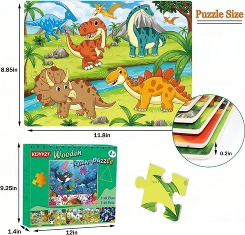 Puzzles for Kids Ages 4-8, Wooden Jigsaw Puzzles 48-60 Pieces for Toddler Learning Educational Toys (6 Puzzles)