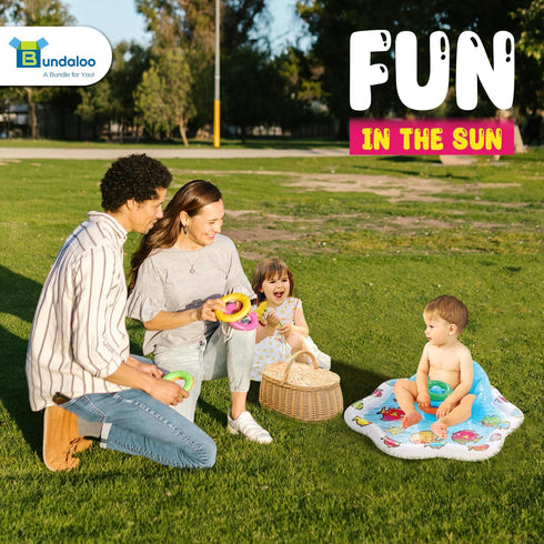 Bundaloo Inflatable Infant Pool Splash Mat with Backrest & Stackable Ring Toys - Summer Fun Activity for Baby Toddlers