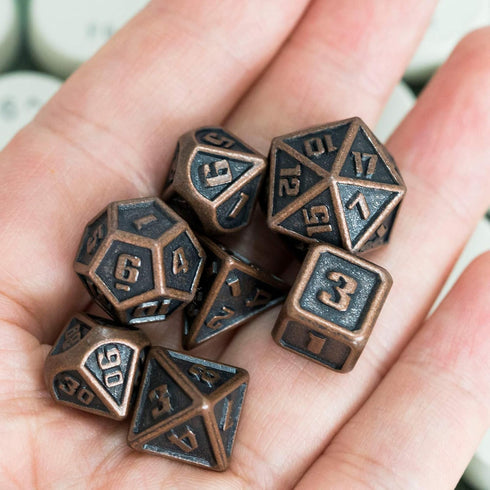 UDIXI 10mm Mini Metal DND Dice Set, 7-Die Small Portable Polyhedral RPG Dice for Dungeons and Dragons (Copper)