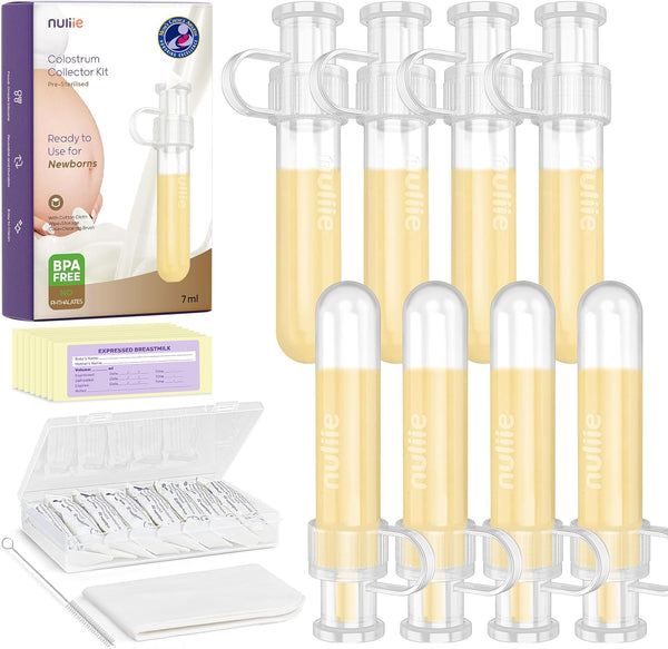 Nuliie Colostrum Collector Kit 7ml/8pcs, Leakproof, Reusable Breast Milk Collector, Heat &