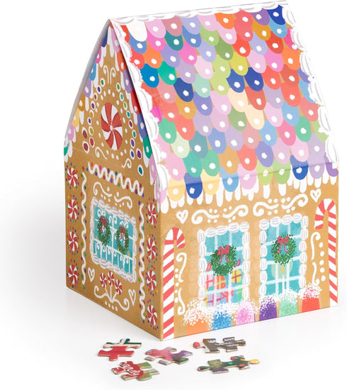 Galison Gingerbread Cottage – 500 Piece Joy Laforme House Shaped Jigsaw Puzzle of A Christmas Gingerbread Bakery