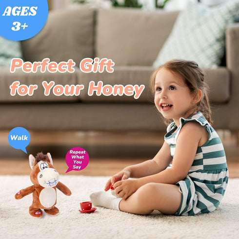Hopearl Talking Singing Donkey - Walking Electric Interactive Animated Toy that Repeats What You Say, 8'' Plush Buddy