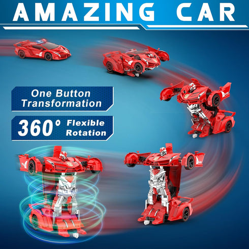 Transform Remote Control Car Robot, 1:18 Scale Police Car with Flashing Light, 360 Degree Rotating Drifting
