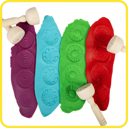 READY 2 LEARN Wooden Dough Stampers - Set of 4 for Kids Playdough and Pottery Texture Tools