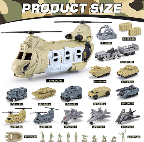 Set, XDUOYJOY Military Helicopter Toys Army Airplane Toys with Vehicles, Trucks, Tanks, Fighter Jets, Plane, Aircraft