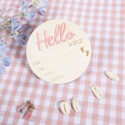YQQYG Wooden Baby Name Announcement Sign for Nursery, Pink Hello World Newborn Nursery Name Sign, Custom Name Sign