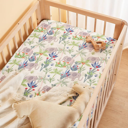 2 Pack, 52x 28 TILLYOU Muslin Crib Sheets for Boys and Girls Neutral Soft Cotton Baby Crib Mattress Protector