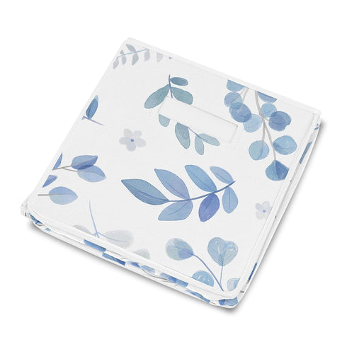Sweet Jojo Designs Floral Leaf Boy or Girl Small Fabric Toy Bin Storage Box Chest For Baby Nursery or Kids Room - Blue