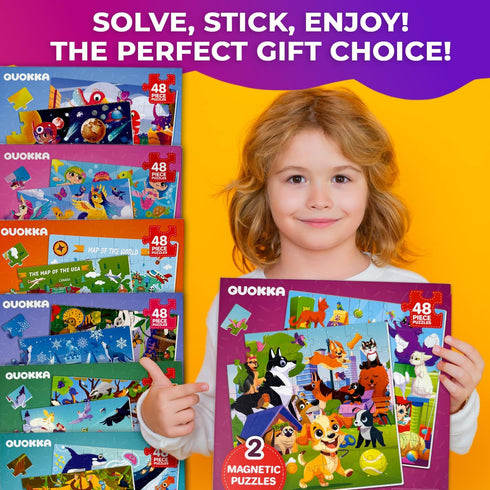 QUOKKA Magnetic Puzzles for Toddlers 2-4, 2x48 Travel Puzzle Games for Kids Ages 3-5, Learning Magnet Toy