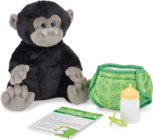 Melissa & Doug 11-Inch Baby Gorilla Plush Stuffed Animal with Pacifier, Diaper, and Baby Bottle