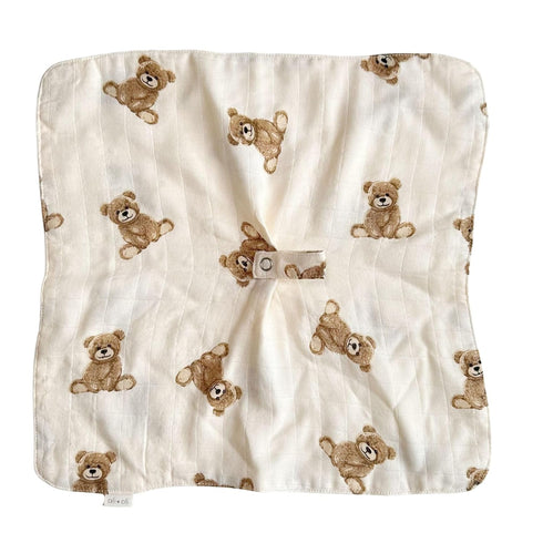15"x15" Ali+Oli Security Blanket for Baby Teddy Bear Pacifier Holder, Soft Muslin Cuddle Blanket with Lead-Free Snap