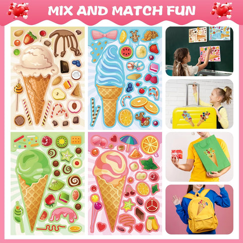 Ice Cream Party Kids Sticker Sheets: 36 Sheets Build Your Own Stickers, Mix and Match Ice Cream Decals