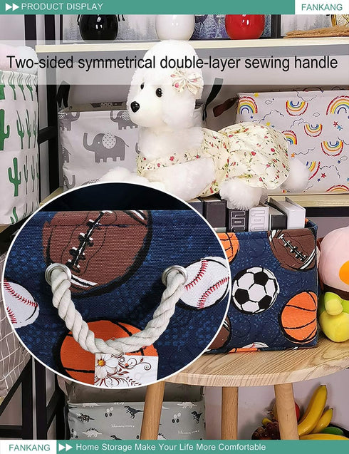 FANKANG Rectangular Laundry Basket, Nursery Storage Fabric Bin, Gift Baskets (Navl-ball game).