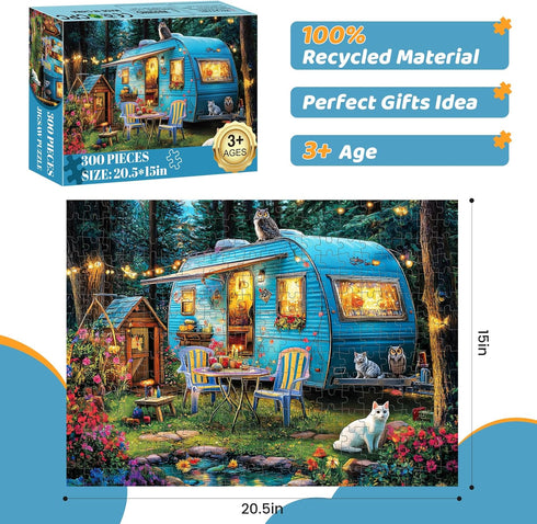 300 300 20.5 15 Pieces Puzzles for Adults | Camper Cat Jigsaw Puzzles | Large Piece Puzzle for Children Adults Seniors