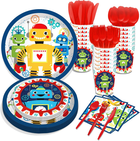 Lide Road 116 Pcs Robot Birthday Party Supplies Kit, Robot Plates, Napkins,