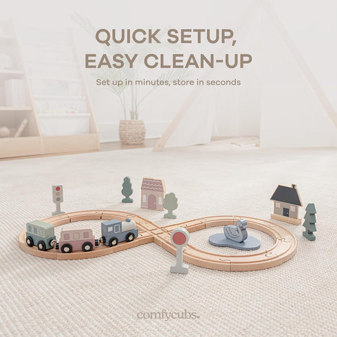 30-Piece Set 1+, Set Comfy Cubs Wooden Train for Toddlers Ages Fun & Eco Friendly Toddler Train with Wooden Toy Tracks