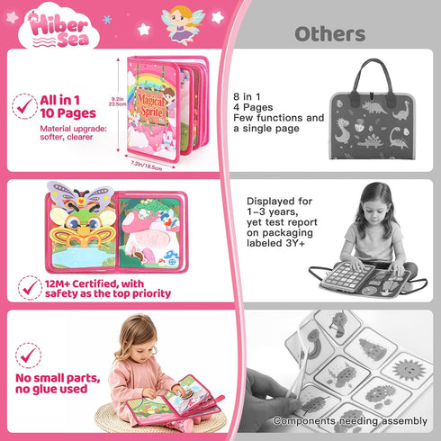 Hiber Sea 22 1 1-3, 1 1 2 in Busy Book for Toddlers Sprite Montessori Toys for Year Old with Fishing Game, Soft Sensory