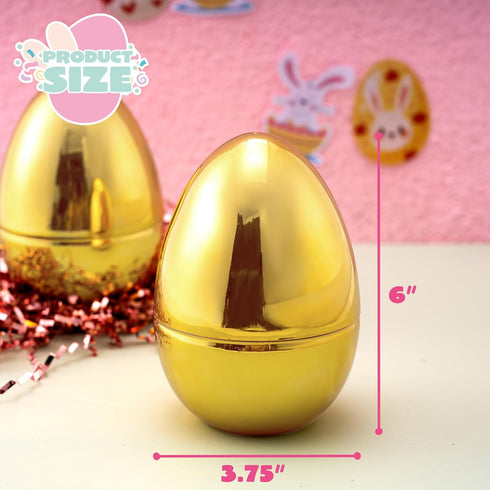6 6 Inches JOYIN Pcs Large Gold Easter Eggs, Metallic Jumbo Plastic Eggs Fillable for Easter Themed Hunt Basket