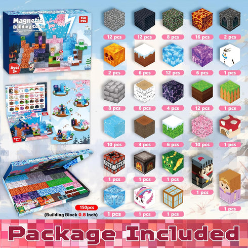 Blocks-150PCS 4-8 ToyUnited Magnetic Magnetic Building Blocks Magnet Cubes Stacking Dark Forest Glacier Castle, STEM