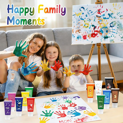 Noosuna 12 (1.69fl oz/Tube) Set Washable Finger Paint with a Sponge Head, Colors Non-toxic, Toddler Painting for Kids