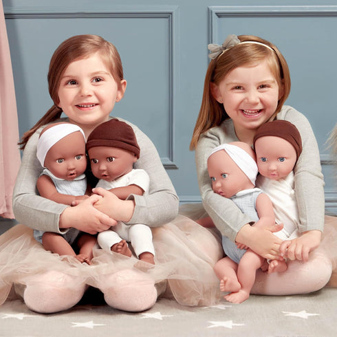 14-inch 2+ LullaBaby Realistic Baby Twin Dolls Fair Skin Tones & Blue Eyes Soft Bodies & Removable Outfits Hat