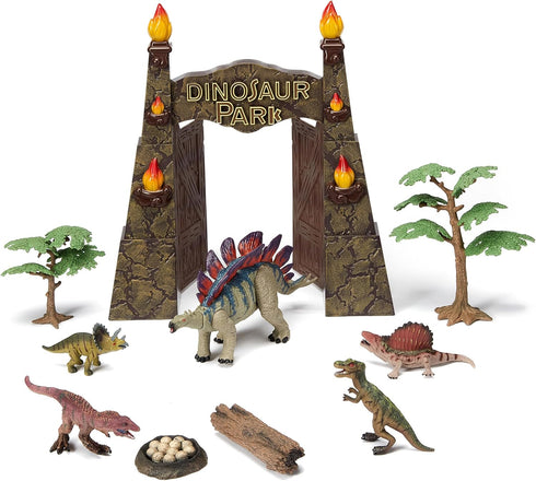 Dinosaur Toys for Kids 3-5 5-7, Realistic Jurassic Figures with Park Gate, Educational Play Set for Boys Girls