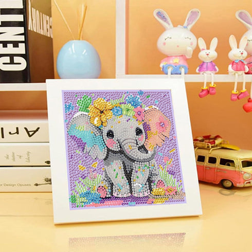 xackcme 4-8-12, Package (7x7 inch) Elephant Diamond Art Painting Kits for Kids with Frame, Animal Diamond Art for Kids