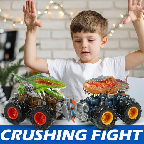 Oriate T-rex Dinosaur Toy Cars for Kids 3-8, Friction Powered Monster Truck, Push n Go Car