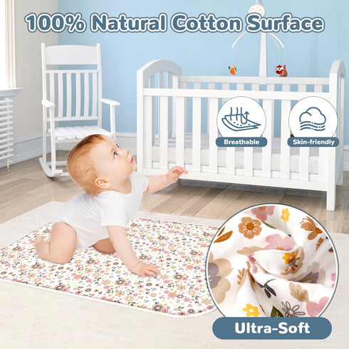 31.5" 21.5" Use(Floral2) Baby Diaper Changing Pad x Extra Large Waterproof Absorbent Portable Changing Mat, Reusable
