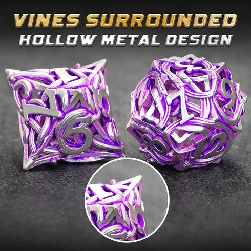 Metal DND Dice Set of 7 for Dungeons and Dragons, Hollow Polyhedral Vine Dice Set with Case for Tabletop Games