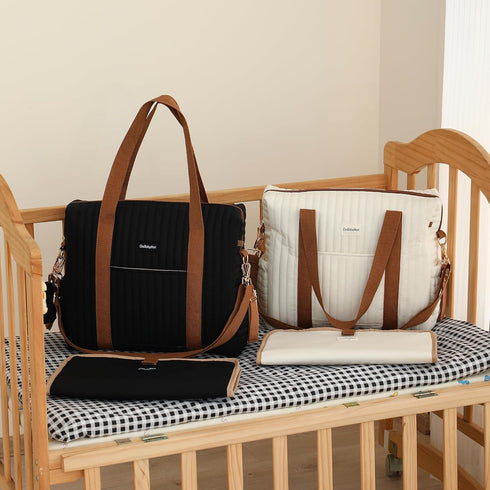 GOBABYMART Stylish Diaper Tote for Moms - Baby Hospital Bag with Insulated Pockets & Changing Pad