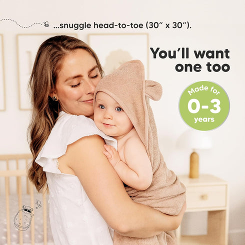 2-Pack 30x30 KeaBabies Hooded Baby Towels for Newborn - Soft & Absorbent Viscose from Bamboo Baby Bath Towels with Hood