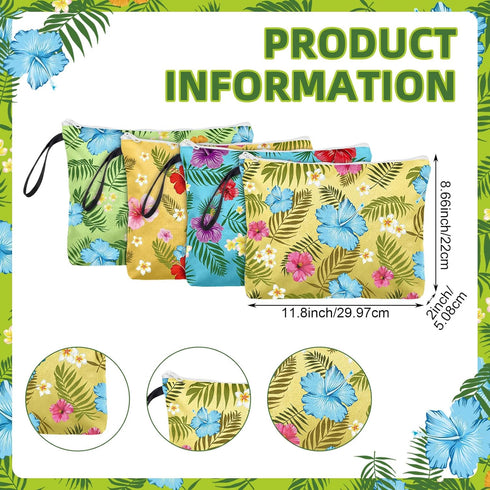 Klyyo Clyro 4 Pack Hawaiian Wet Dry Bags for Swimsuit Travel Beach Diaper Bag Waterproof Makeup Zipper Pouch