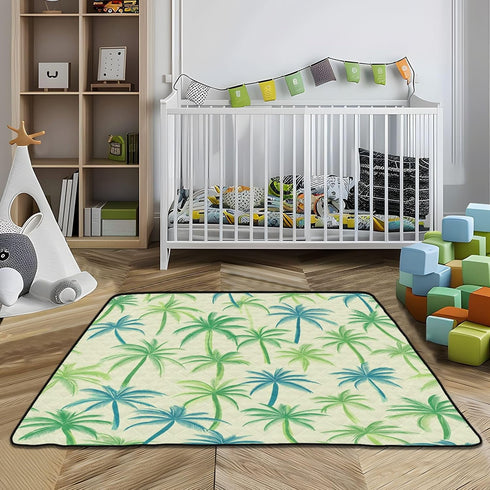 EtherSpher Summer Cozy 50'' 50''alfombra Green Palm Trees Soft Thick Baby Floor Play mat for Indoor Outdoor Breathable