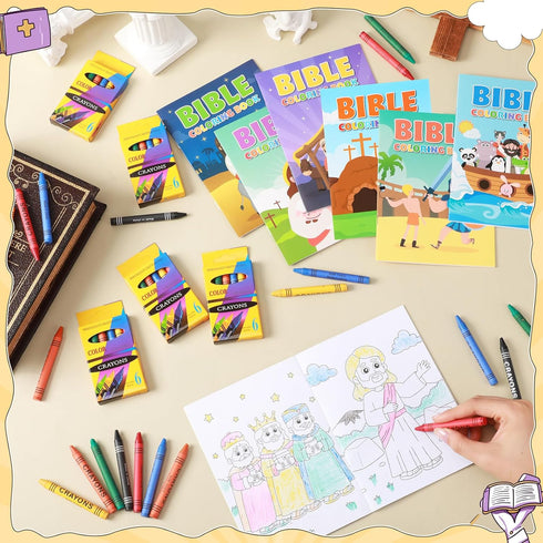 Gilprop 336pcs Christian Coloring Books with Crayons for Kids Easter Mini Coloring Book Bulk Religious Bible Story