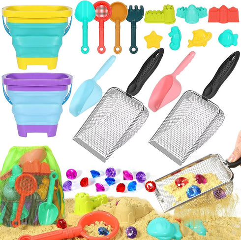Beach Sand Toys for Kids,Sand toys with 2 Collapsible Beach Bucket,2 Beach