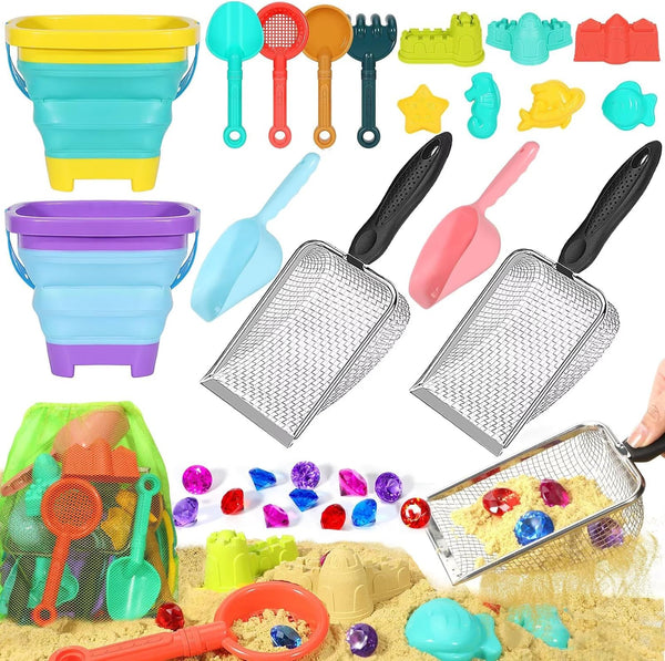 Beach Sand Toys for Kids,Sand toys with 2 Collapsible Beach Bucket,2 Beach