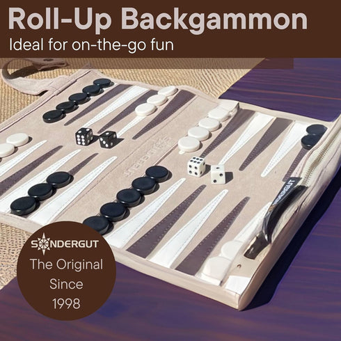 Sondergut Roll-up Suede Backgammon Game, Cream