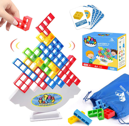 Tetra Tower Balancing Stacking Toys - 48PCS Board Games for Kids & Adults, Team Building Blocks STEM Toy