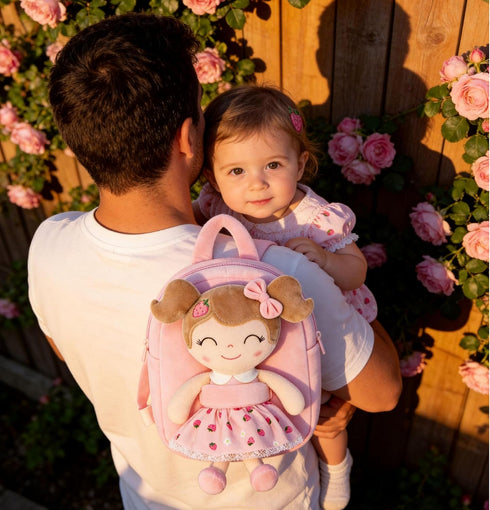 Backpack backpacks 9 Inches Gloveleya Kids for Girls Plush bag with Soft doll for Toddler baby Strawberry