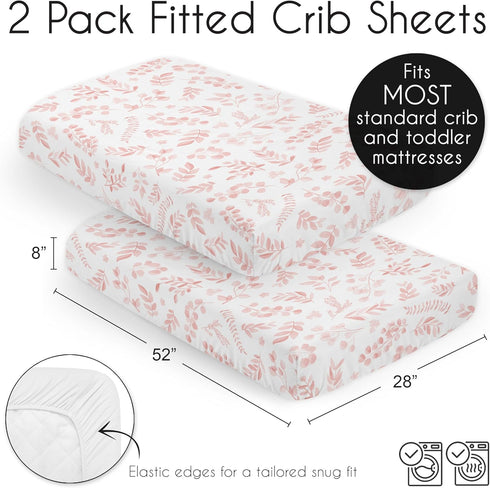 Set 2p Sweet Jojo Designs Blush Pink and White Boho Floral Leaf Girl Baby Fitted Crib Sheet Infant Newborn Nursery