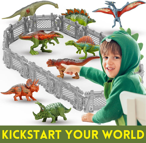 Oriate 12PCS Dinosaur Capture Fencing Accessories Playset, Plastic Fence Toys for Dino Fans, Suitable for Dinosaur World Figurines Educational Gift for Kids n Toddler 207-F