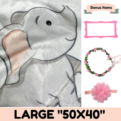 Baby Girl Milestone Blanket, Floral Elephant Design Soft Fleece Monthly Growth Blanket for Photos and Nursery Decor
